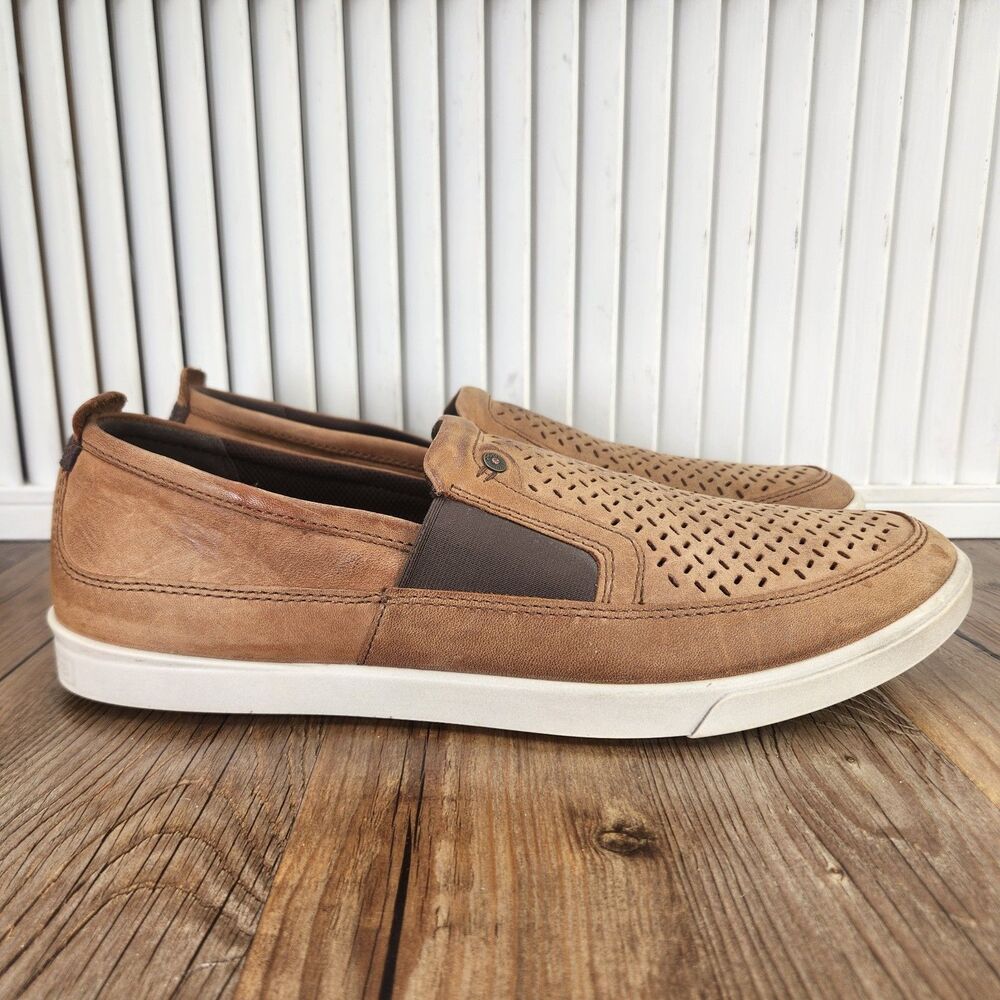 ECCO Collin Perforated Slip On Leather Loafers Mens Size 11.5 Brown Preppy Shoes